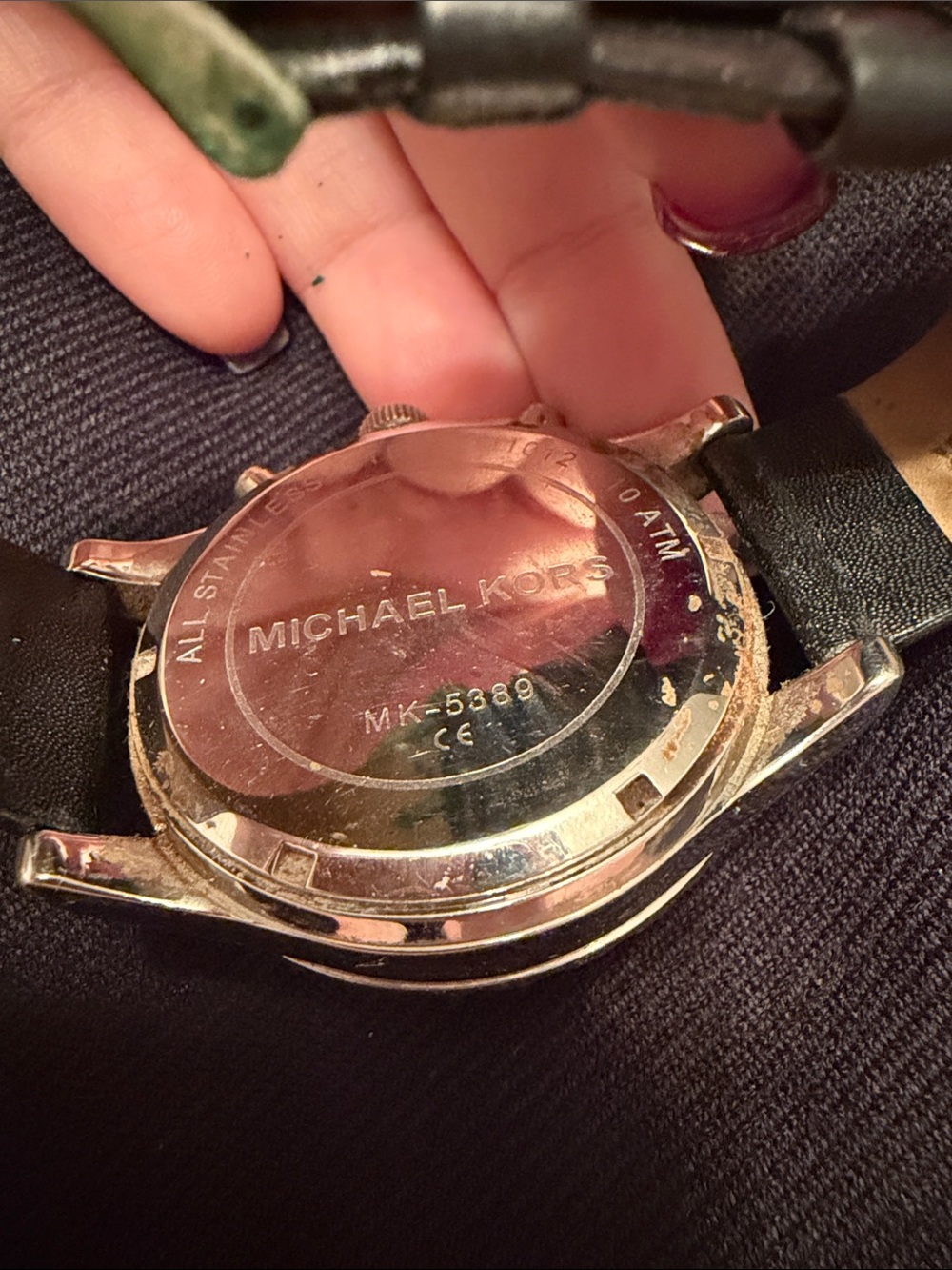 Michael Kors Silver Dial Watch with Gold Crystal Bezel and Black Strap - Picture 2 of 3